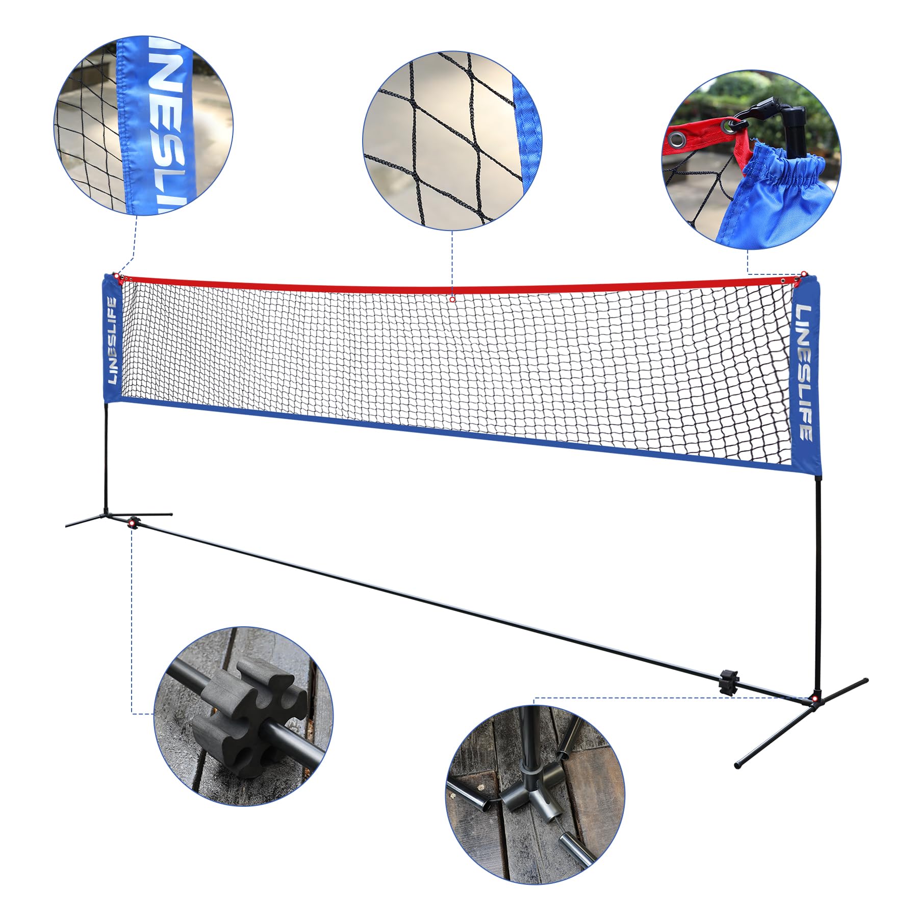 Lineslife Portable Adjustable Height Badminton Net with Stand, 13ft Wide Foldable Nylon Net, Included Carry Bag, Easy to Assemble for Pickleball Tennis Badminton, Backyard Court and Indoor Outdoor Use