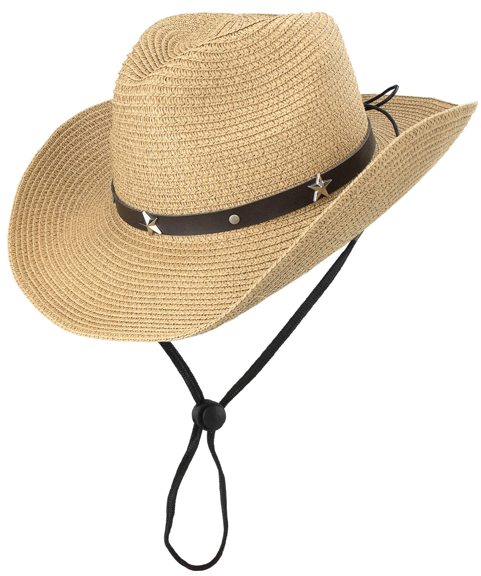 Packable Women's Straw Fedora Western Hat Outback, Beach Cowboy Cowgirl Hat, Beaded Shapeable Brim UV Protection Sun Hat Khaki