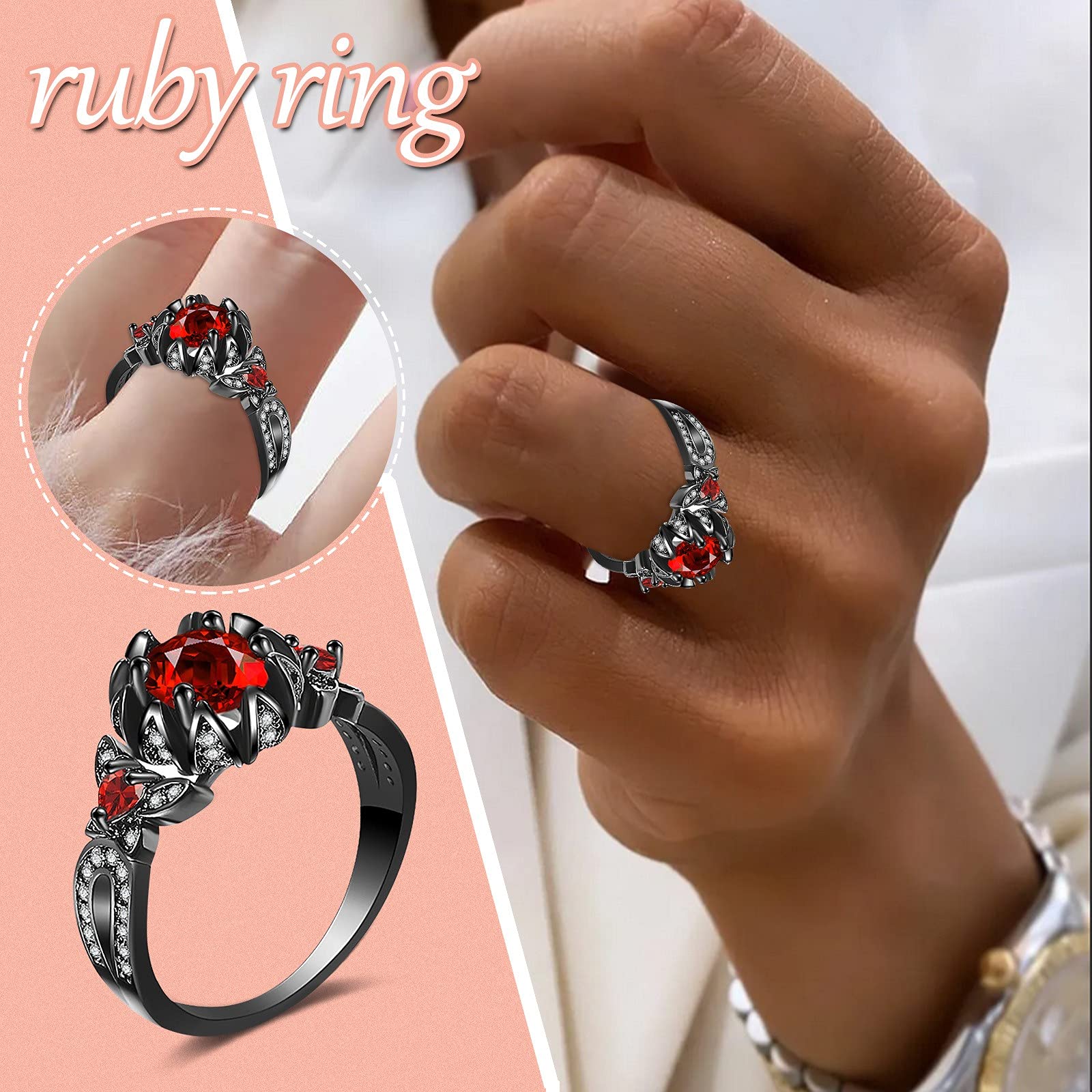 Matching Mood Rings Ring Size Gift 5-10 Jewelry Wedding Zircon Women Alloy Red Finger Rings Rings Thick Rings (Black, 8)