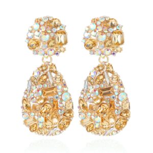 ATIMIGO Trendy Champagne Rhinestone Teardrop Dangle Earrings Sparkly Crystal Chandelier Drop Statement Earrings Hypoallergenic for Women