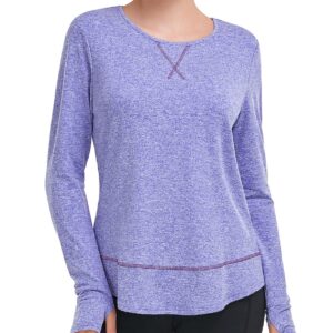 Tanst Sky Workout Tops for Women, Long Sleeve Loose Fit Athletic Shirts Plus Size Lightweight Dry Fit Running Active Wear Moisture Wicking Yoga Hiking Gym T Shirts Purple 2XL