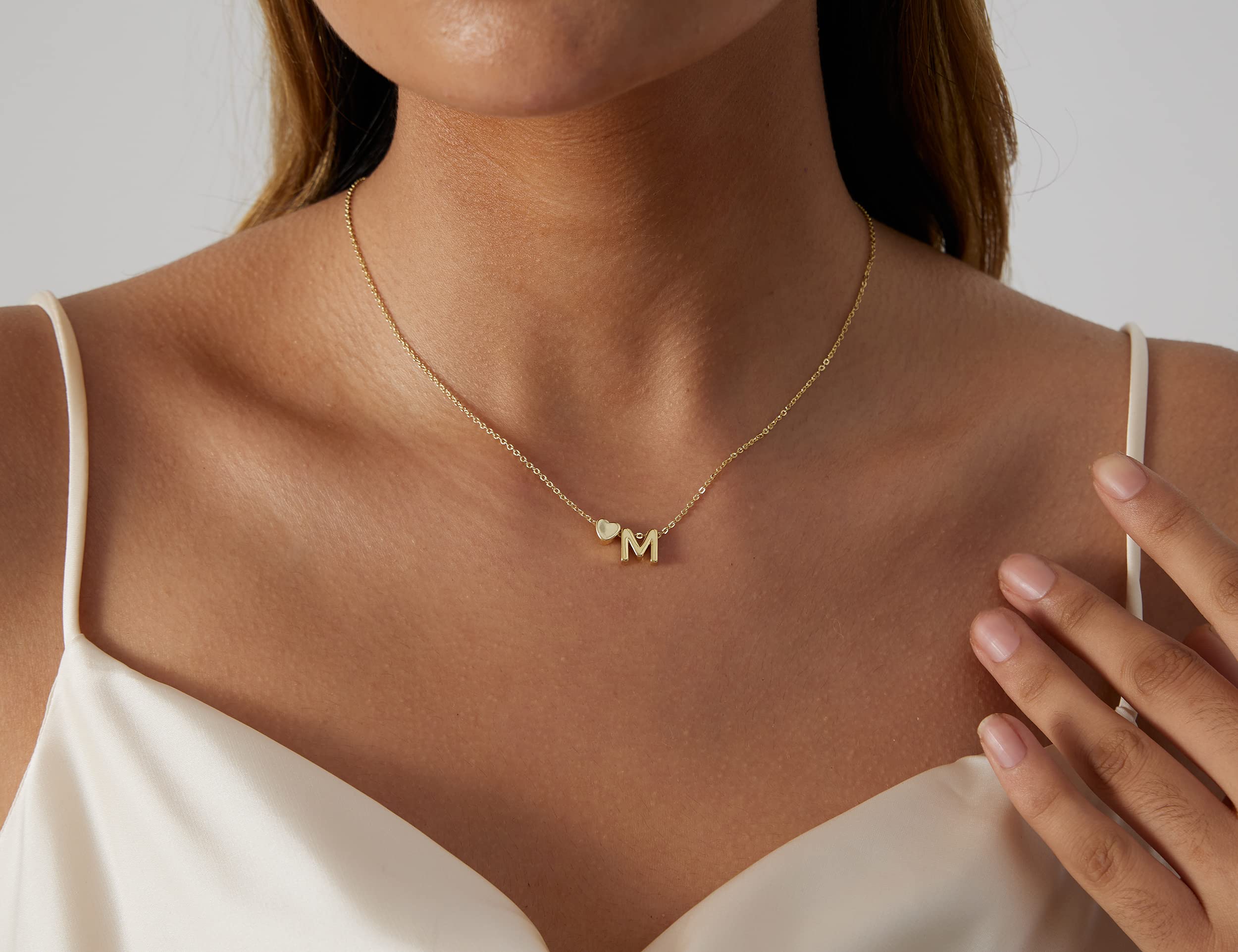 JECOMY Dainty Initial Necklaces for Women 14K Gold Plated Heart Letter Necklace Personalized Initial Heart Pendant Necklace Tiny Letter Name Necklaces