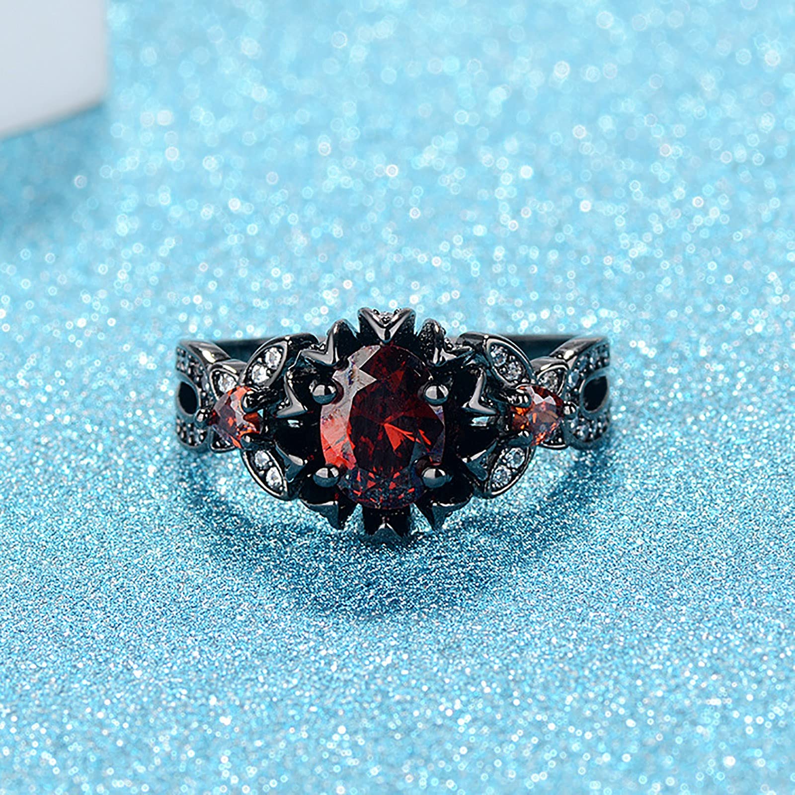 Matching Mood Rings Ring Size Gift 5-10 Jewelry Wedding Zircon Women Alloy Red Finger Rings Rings Thick Rings (Black, 8)