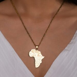 MINACHI Africa Necklace, Vintage Gold Plated Stainless Steel Africa Continent Nations Pendant, African Jewelry Gift for Men and Women