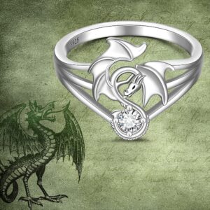 Dragon Ring for Women Sterling Silver 925 Cool Dragon Crystal Rings Jewelry Viking Gothic Halloween Christmas Gifts Size 7