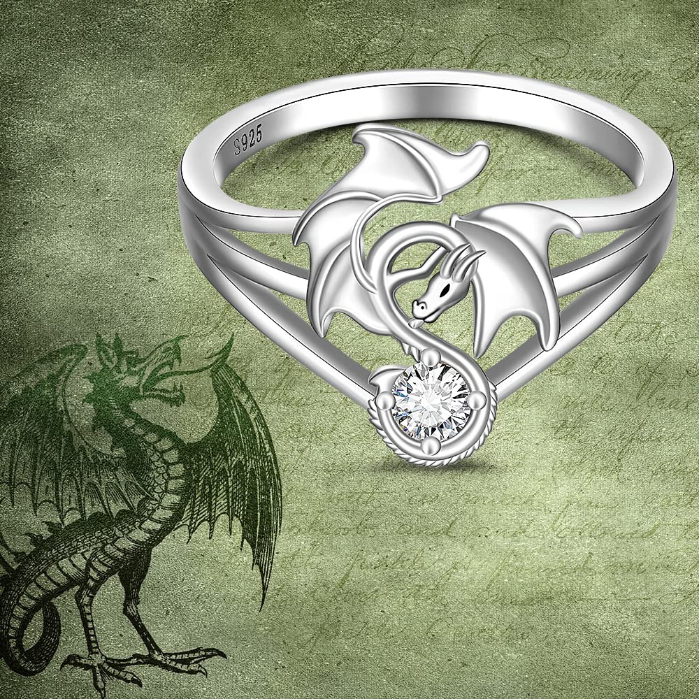 Dragon Ring for Women Sterling Silver 925 Cool Dragon Crystal Rings Jewelry Viking Gothic Halloween Christmas Gifts Size 7