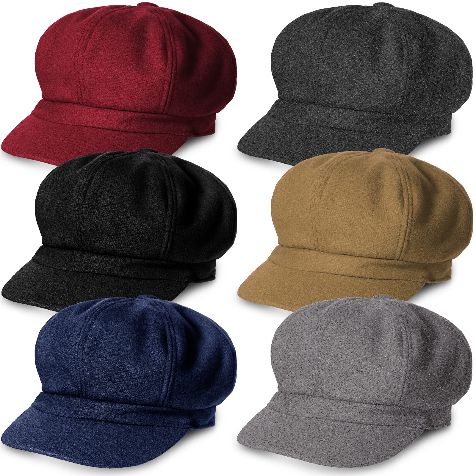 Cindeer 6 Pcs Women Newsboy Cap Ladies Hat Warm Wool Visor Beret Hats Soft Newsboy Hats for Women Vintage Baker Boy Hat