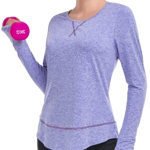 Tanst Sky Workout Tops for Women, Long Sleeve Loose Fit Athletic Shirts Plus Size Lightweight Dry Fit Running Active Wear Moisture Wicking Yoga Hiking Gym T Shirts Purple 2XL