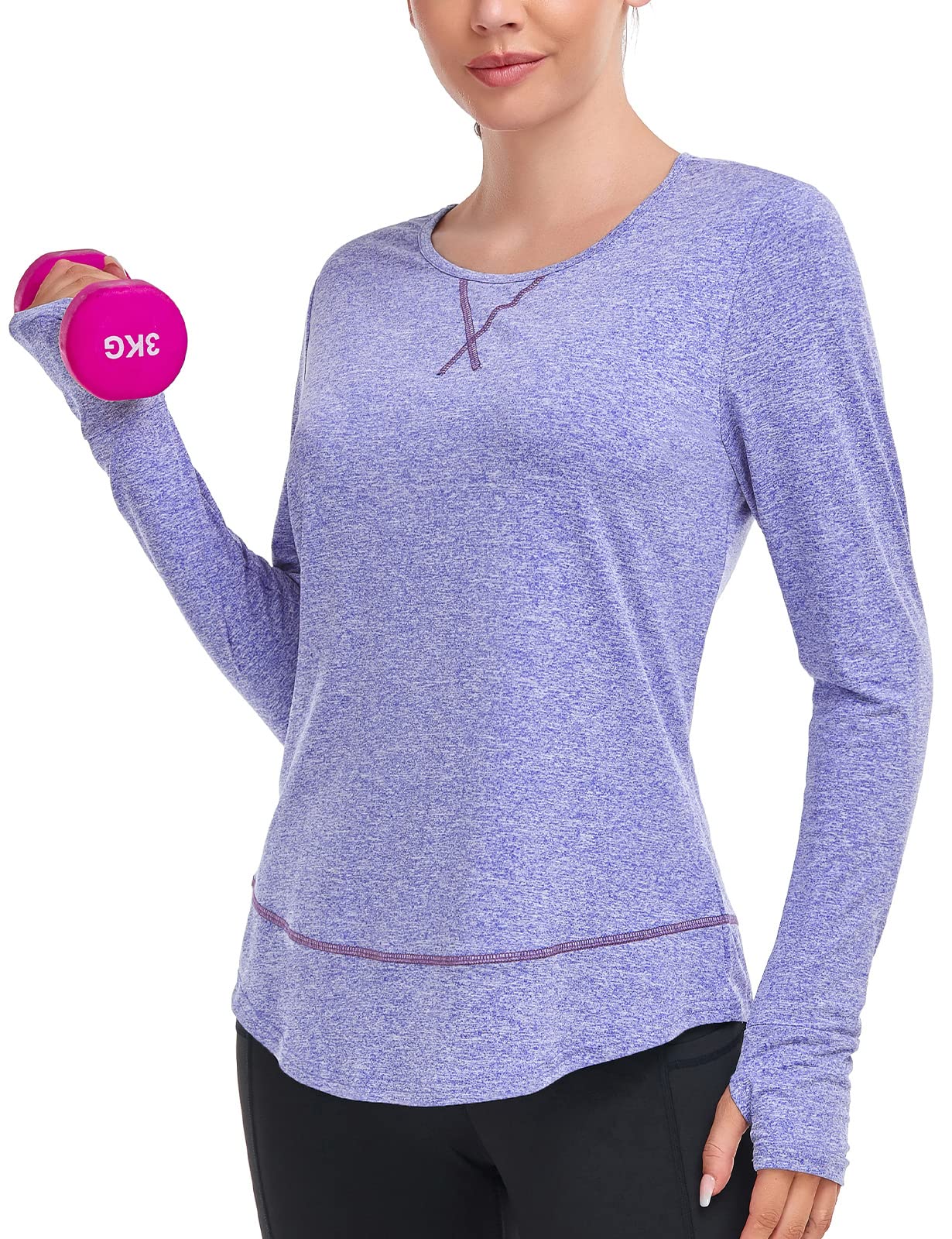 Tanst Sky Gym Shirts for Women, Long Sleeve Workout Shirts Loose Fit Quick Dry Hiking Yoga Clothes Basic Cooling Wicking Athletic Running Tshirts Flowy Tunic Tops for Leggings Purple XL