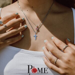 Pome Enameled Cross Necklace in Sterling Silver, Small and Large Pendants, Made in America (Large Pendant, 18" Necklace, Blue Enamel)