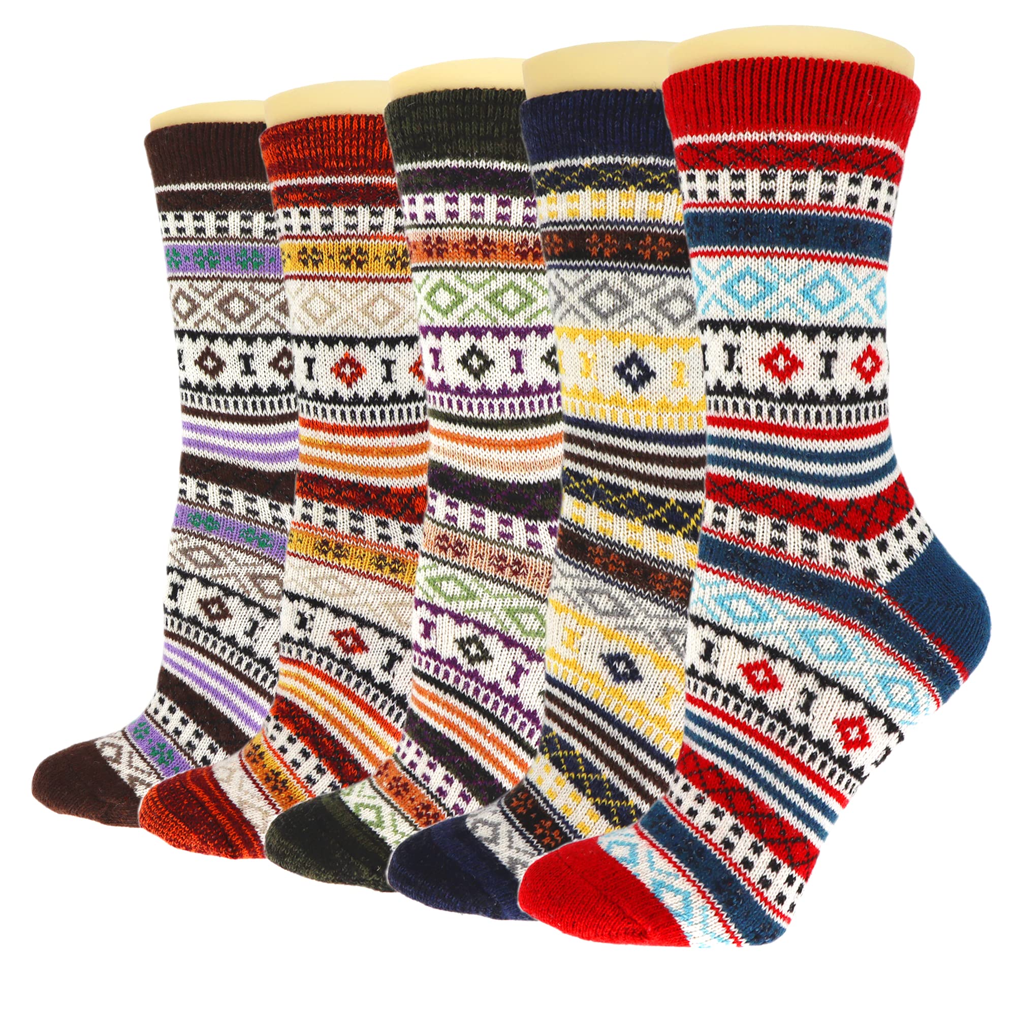 YZKKE 5Pairs Men Wool Socks Thick Thermal Hiking Winter Warm Boot Heavy Soft Cozy Socks for Cold Weather (Mul-2)