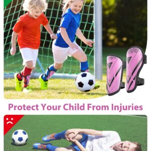 Shin Guards Soccer Kids Youth, CE Certified Airsfish Shin Pads Protection Gear for 2-18 Years Old Boys Girls Teenagers High Impact Resistant Breathable Comfortable 1 Pair 4 Sizes (XX-Small, Pink)