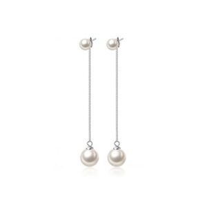 sluynz sterling silver pearls dangle earrings chain for women teen girls wedding dangling earrings long tassel (a-silver)