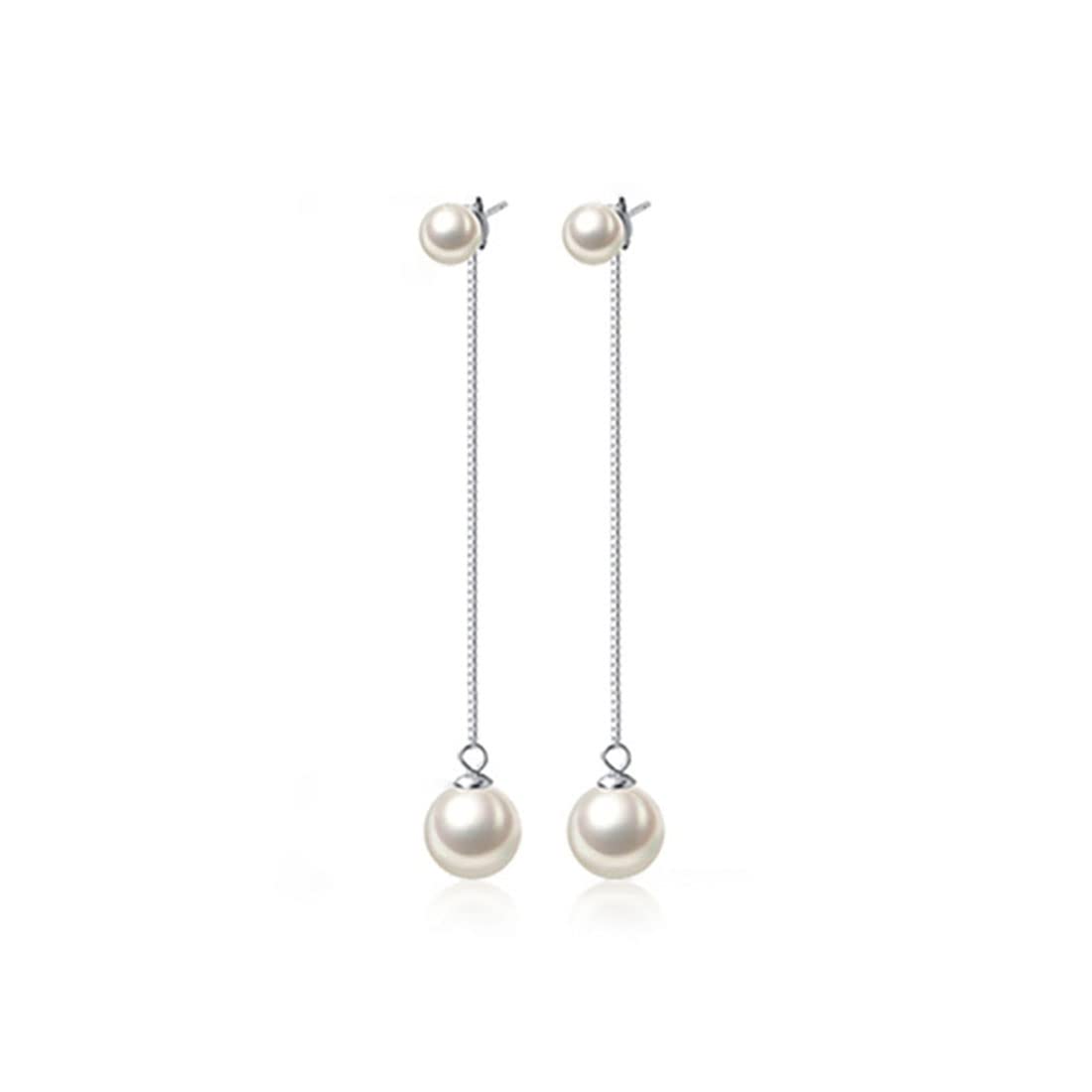 SLUYNZ Sterling Silver Pearls Dangle Earrings Chain for Women Teen Girls Wedding Dangling Earrings Long Tassel (A-Silver)