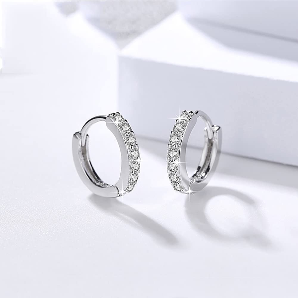 Tiny Small Cubic Zirconia Mini Hoop Earrings Real 925 Sterling Silver for Cartilage Tragus Pierced Sleeper Cuff Women Teen Girls 2nd Hole Round Hinged Huggie Hoops Dainty Fashion Jewelry Gifts