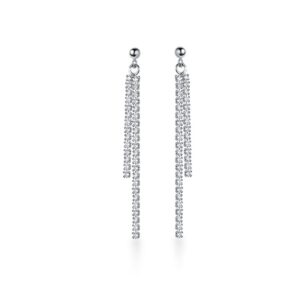 sluynz sterling silver crystal rhinestone linear drop earrings for women girls cz long dangle earrings tassel chain studs (a-silver)