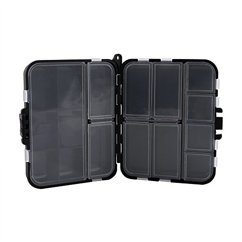 BORDSTRACT Fishing Tackle Boxes, 26 Compartments Black Plastic Fishing Storage Box, Organizing Case for Lures, Baits, and Fishing Accessories