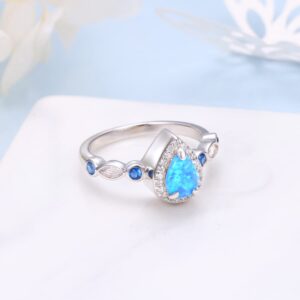 925 Sterling Silver Teardrop Urn Rings Hold Loved Ones Ashes, Blue Opal Cremation Keepsake Urn Ring Memorial Jewelry Gift for Ashes for Women