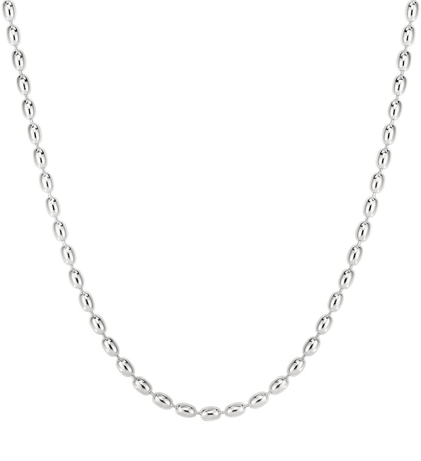 Savlano 925 Sterling Silver Oval Rice Bead Strand Chain Necklace For Women - Made in Italy Comes With a Gift Box (20, 2.3mm)