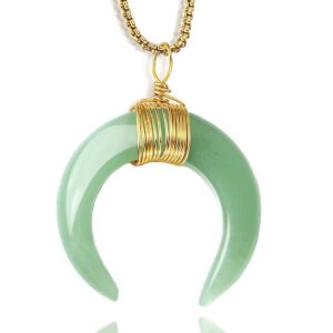 MAIBAOTA Crescent Moon Necklace for Women Gold Plated Moon Pendant Jewelry Spiritual Witchy Gemstone Necklace Green Aventurine Crystal Stone Necklaces