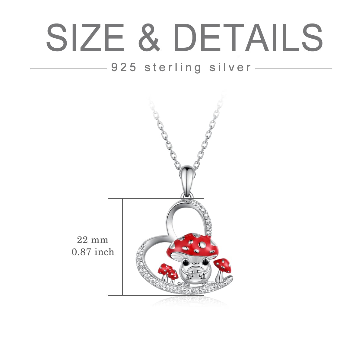 TYSO Mushroom Necklace 925 Sterling Silver Frog Mushroom Pendant Jewelry Gifts for Women