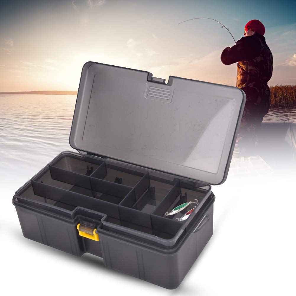 BORDSTRACT Fishing Tackle Box, Plastic Black Double-Layer Fishing Lure Storage Box, Fishing Accessory Case for Lures, Baits, Hook, Jigs, Sinkers