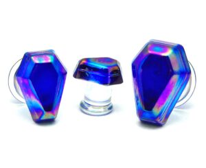 pair of glass plugs with iridescent blue coffin fronts (pg-573) (2g (6mm))