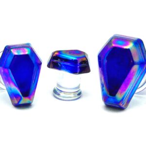 Pair of Glass Plugs with Iridescent Blue Coffin Fronts (PG-573) (2g (6mm))