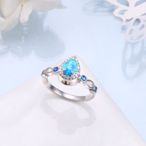 925 Sterling Silver Teardrop Urn Rings Hold Loved Ones Ashes, Blue Opal Cremation Keepsake Urn Ring Memorial Jewelry Gift for Ashes for Women