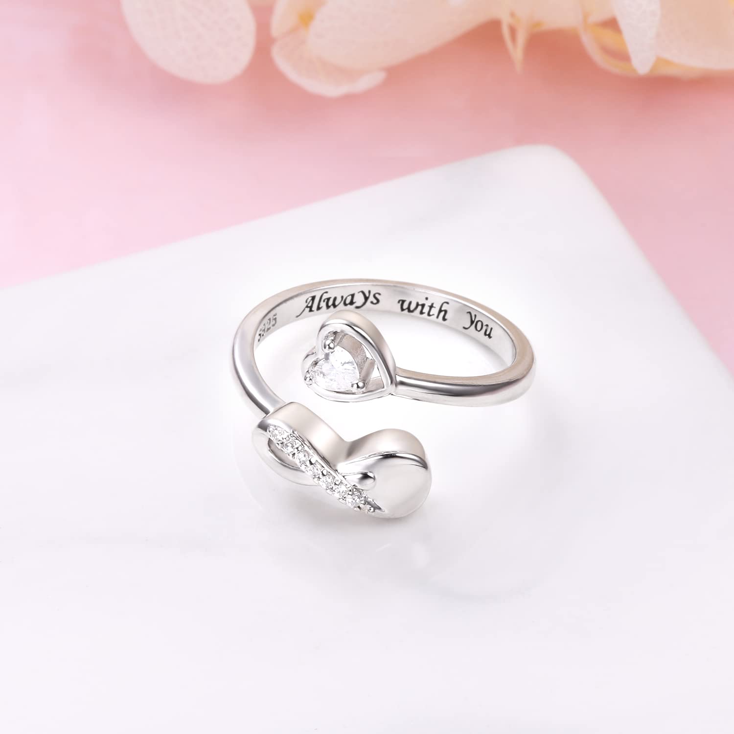 HOOHWE Cremation Ring for Ashes - Sterling Silver Infinity Mini Urn Ring Heart Shape Hold Loved Ones Ashes Always With You Memorial Keepsake Locket Rings for Human/Pet Ash Memorial Jewelry for Women