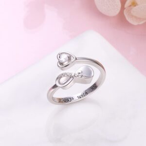 HOOHWE Cremation Ring for Ashes - Sterling Silver Infinity Mini Urn Ring Heart Shape Hold Loved Ones Ashes Always With You Memorial Keepsake Locket Rings for Human/Pet Ash Memorial Jewelry for Women