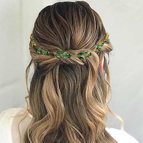 BETITETO Green Bridal Hair Vine Wedding Rhinestone Crystal Headband Headpieces Accessories for Women and Girls