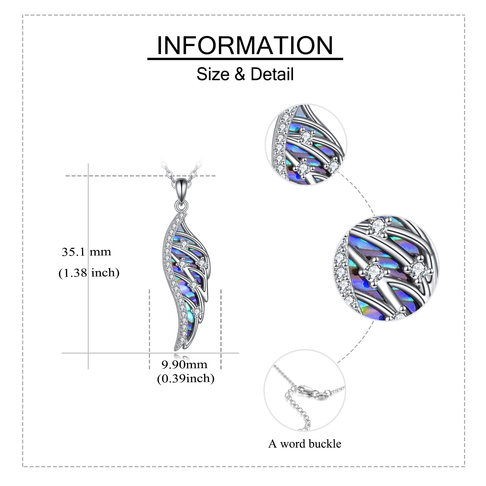 URONE Angel Wing Necklace for Women 925 Sterling Silver Abalone Shell Guardian Angel Pendant Wing Jewelry Gift