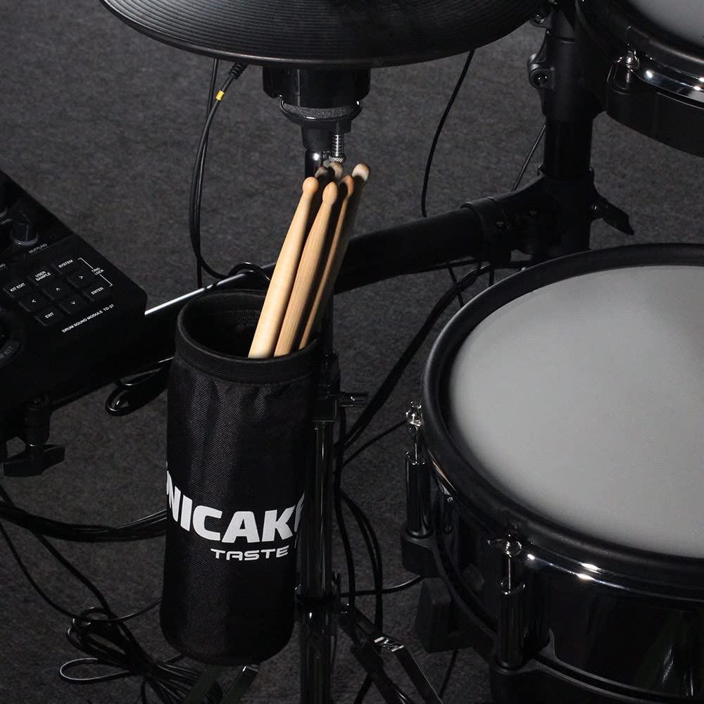 SONICAKE Drumstick Holder, Adjustable Nylon Drum Sticks Bag, Drumstick or Brushes Mallets Container Bag, Clamp-On Lockable Aluminium Alloy Drumstick Holder for Drum Set, Up to 5 Pairs of Sticks