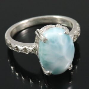 Larimar Gemstone Silver Band Ring Solid 925 Sterling Silver Ring Handmade for Women by Goyal Exports SRG362G (US-8.5)