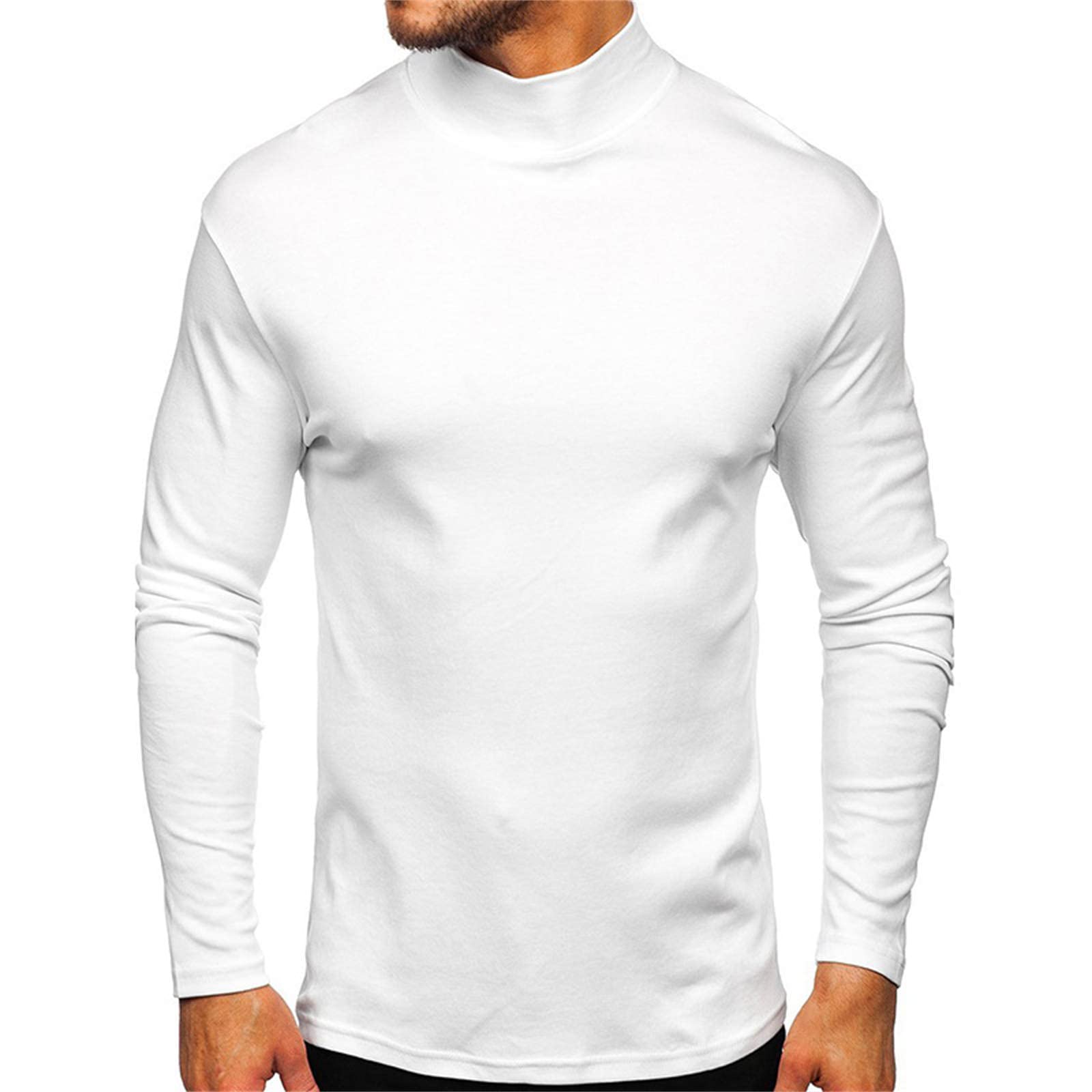 Men’s Mock Turtleneck Long Sleeve T Shirts Thermal Undershirts Lightweight Pullover Sweaters Top White