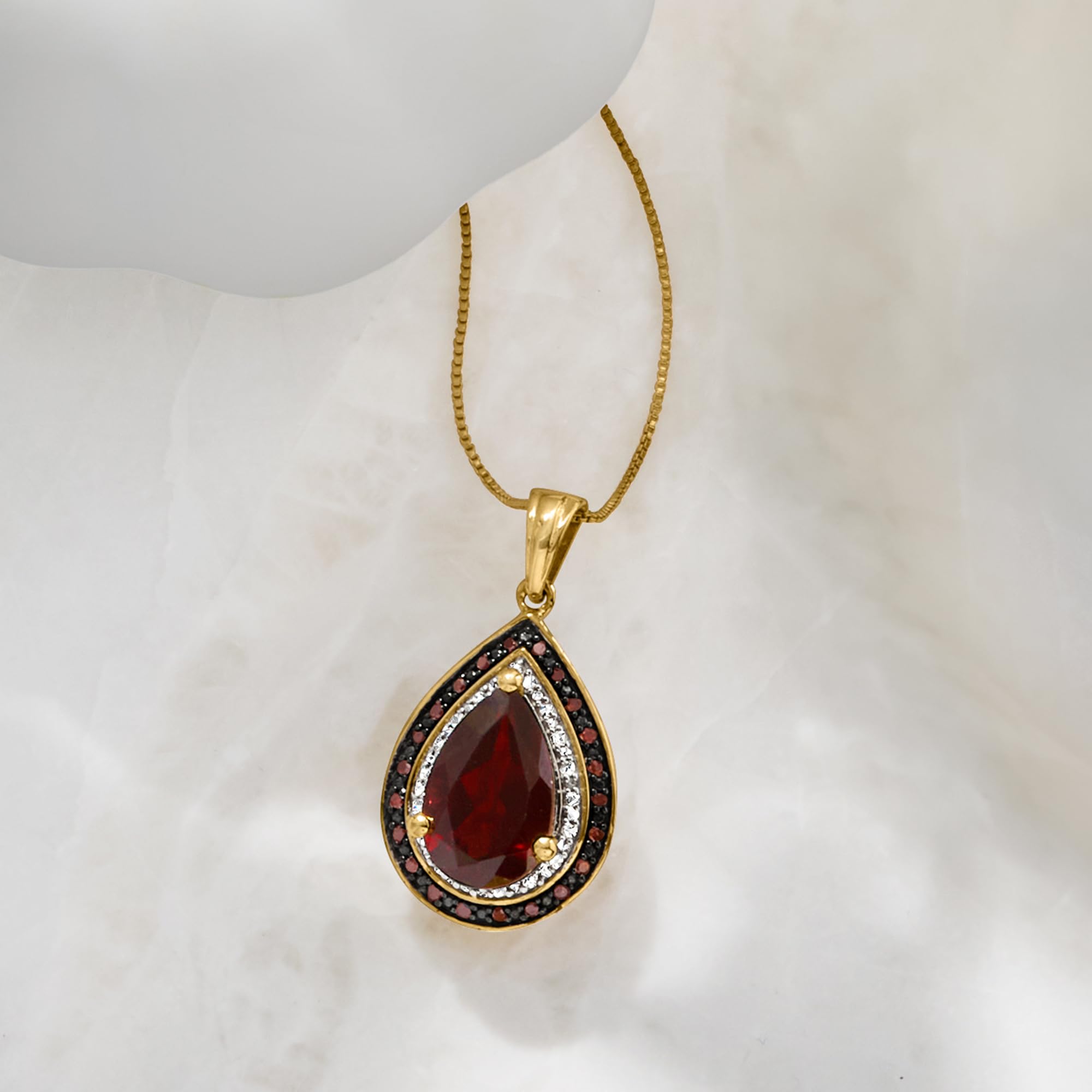 Ross-Simons 4.10 Carat Garnet and .20 ct. t.w. Red and White Diamond Pendant Necklace in 18kt Gold Over Sterling. 20 inches