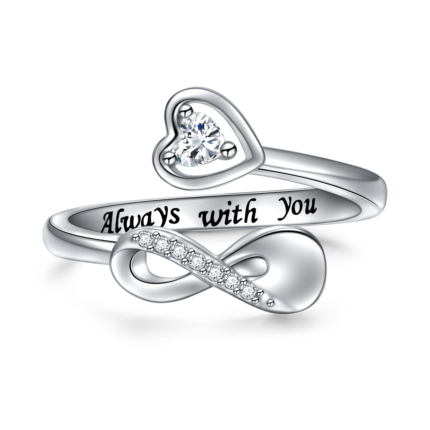 HOOHWE Cremation Ring for Ashes - Sterling Silver Infinity Mini Urn Ring Heart Shape Hold Loved Ones Ashes Always With You Memorial Keepsake Locket Rings for Human/Pet Ash Memorial Jewelry for Women