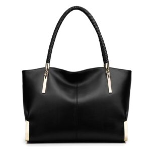 FOXLOVER Leather Handbags for Women Leather Lady Large Top-handle Bag Satchel Handbags for Women, Genuine Leather Ladies Top-handle Shoulder Bag (Black)