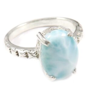 Larimar Gemstone Silver Band Ring Solid 925 Sterling Silver Ring Handmade for Women by Goyal Exports SRG362G (US-8.5)