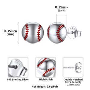 ChicSilver Baseball Earrings for Women 925 Sterling Silver Ball Stud Earrings for Women Men Sports Accessories Jewelry Fans Gift