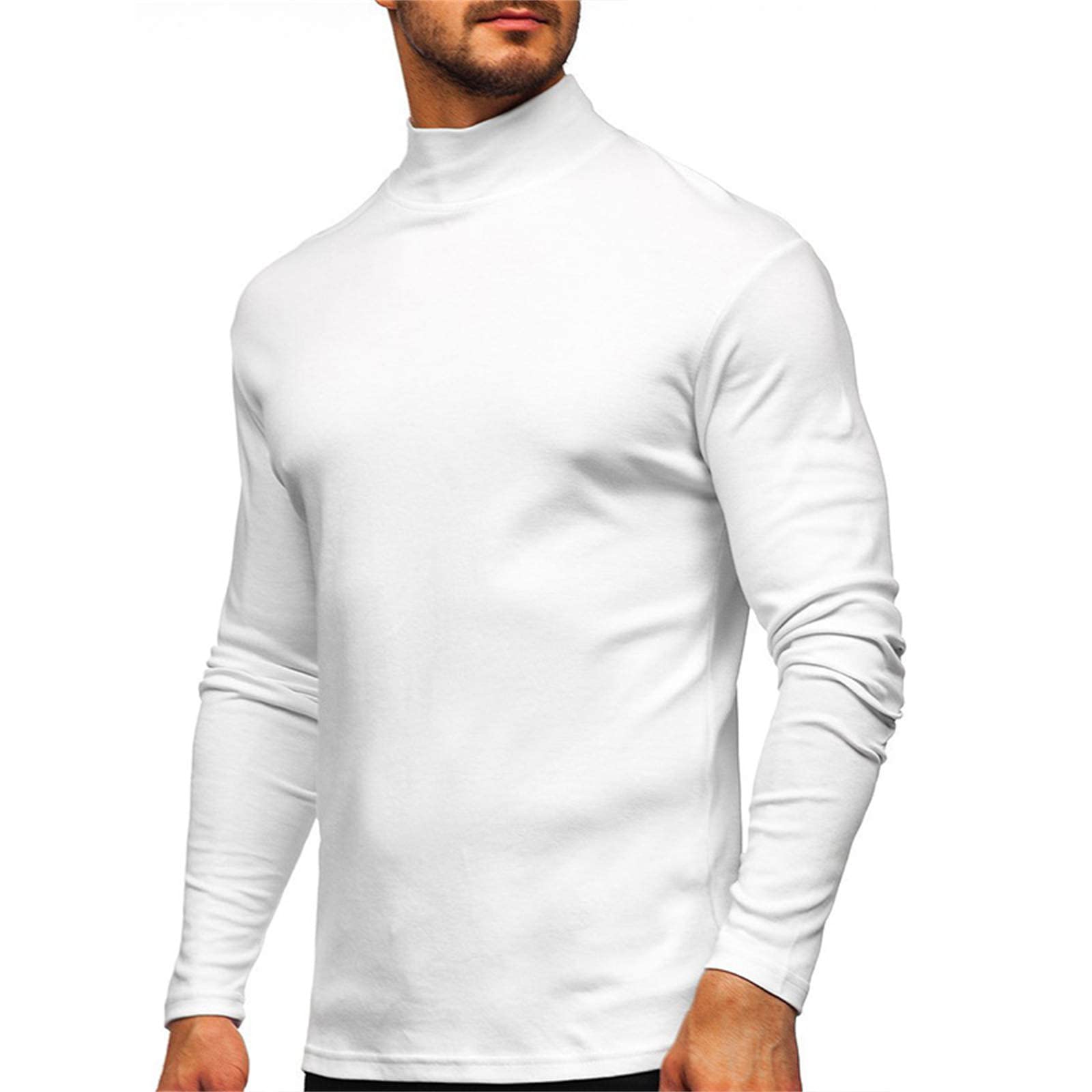 Men’s Mock Turtleneck Long Sleeve T Shirts Thermal Undershirts Lightweight Pullover Sweaters Top White