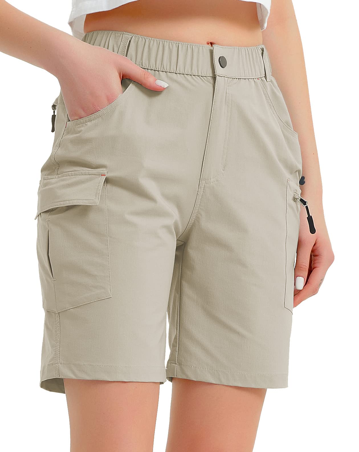 Nomolen Women's Hiking Cargo Shorts Lightweight Quick Dry Outdoor Golf Travel Shorts for Women with Zipper Pockets UPF 50+