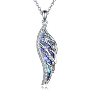 URONE Angel Wing Necklace for Women 925 Sterling Silver Abalone Shell Guardian Angel Pendant Wing Jewelry Gift