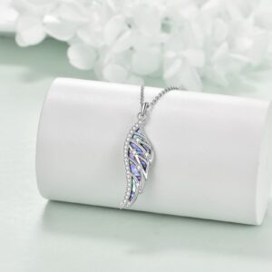 URONE Angel Wing Necklace for Women 925 Sterling Silver Abalone Shell Guardian Angel Pendant Wing Jewelry Gift