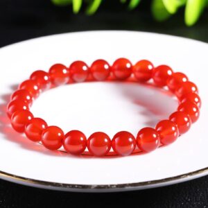 YANYUNZHUBAO Natural Red Agate Stretch Bracelet Healing Crystals Carnelian For Women Jewelry Beauty Happiness Auspiciousness Wealth(8 mm)