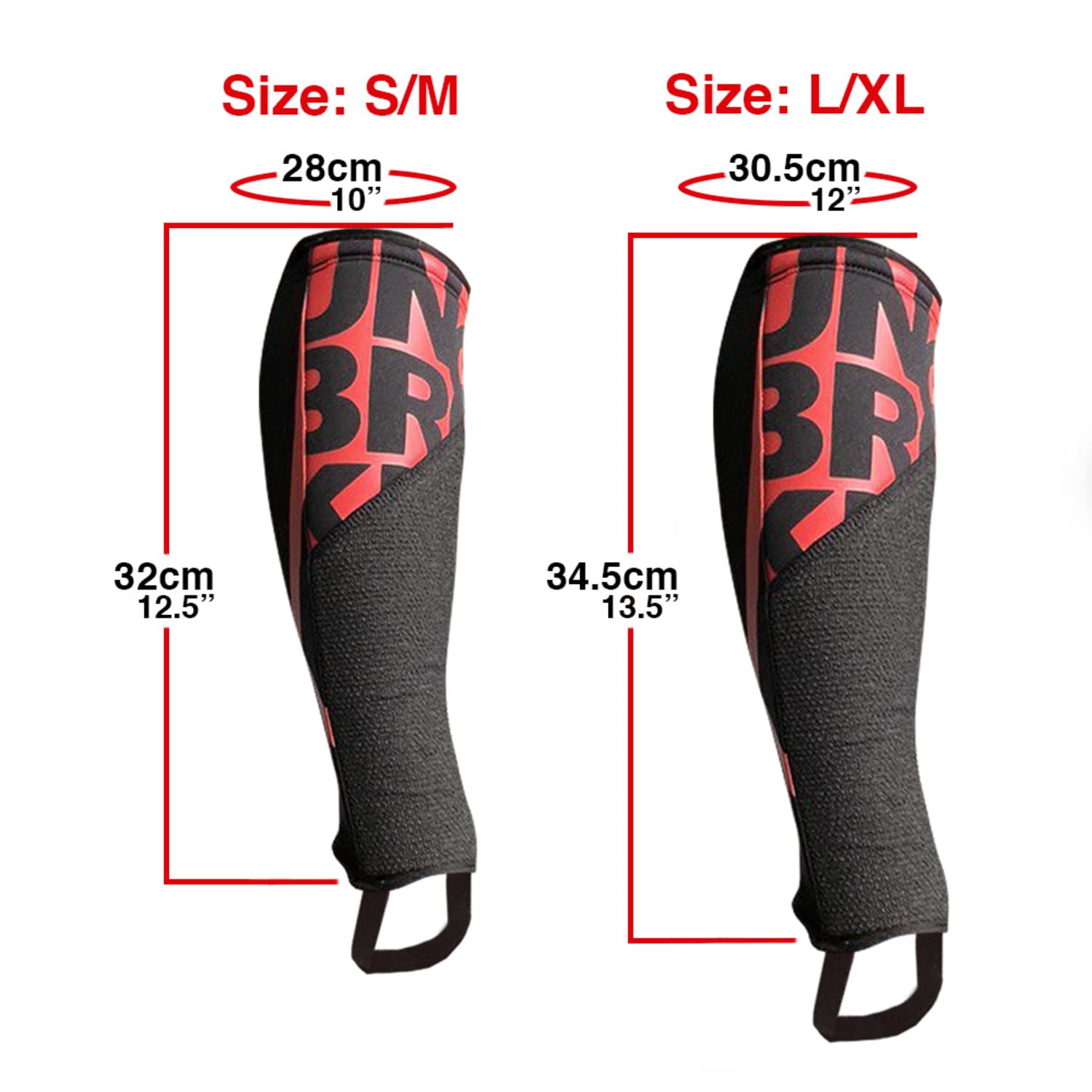 UNBROKENSHOP Shin Sleeves Pro Red 7mm Neoprene, Weightlifting, Deadlift, Rope Climb, Box Jumps for Men and Women, Single (ONE Piece) (S/M)