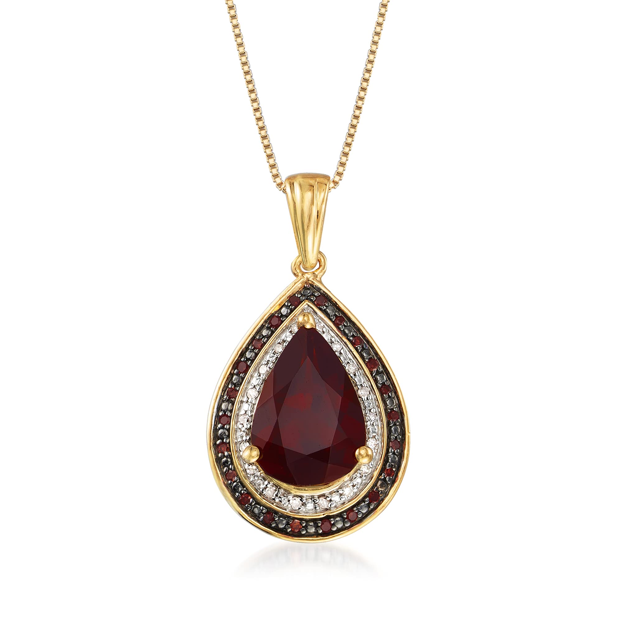 Ross-Simons 4.10 Carat Garnet and .20 ct. t.w. Red and White Diamond Pendant Necklace in 18kt Gold Over Sterling. 20 inches