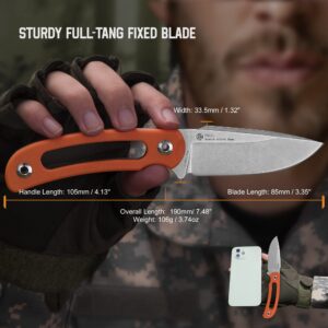 Ruike Survival Hunting EDC Fixed Blade Knife With Sheath,Small Lightweight,14c28n Full-Tang, Bushcraft BowieTactical Camping Gear For Men,Defense Top Horizontal Stainless Steel,Carry Kydex Blet, F815