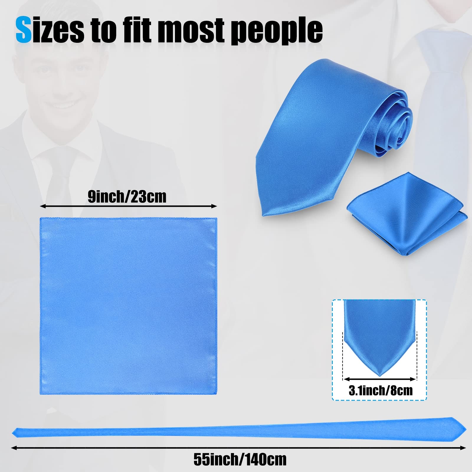 Zhanmai 48 Pcs Men Solid Color Ties and Pocket Square Set Satin Necktie Business Handkerchief for Wedding Party (Bright Color)